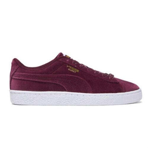 Puma Basket Classic Velvet Lace Up Womens Burgundy Sneakers Casual Shoes 398949 - Burgundy