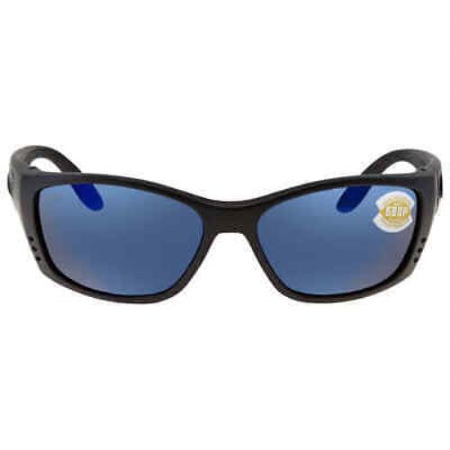 Costa Del Mar Black Sunglasses Fisch Blue Mirror 580 Plastic Polarized Lens - Blackout Frame, Blue Lens
