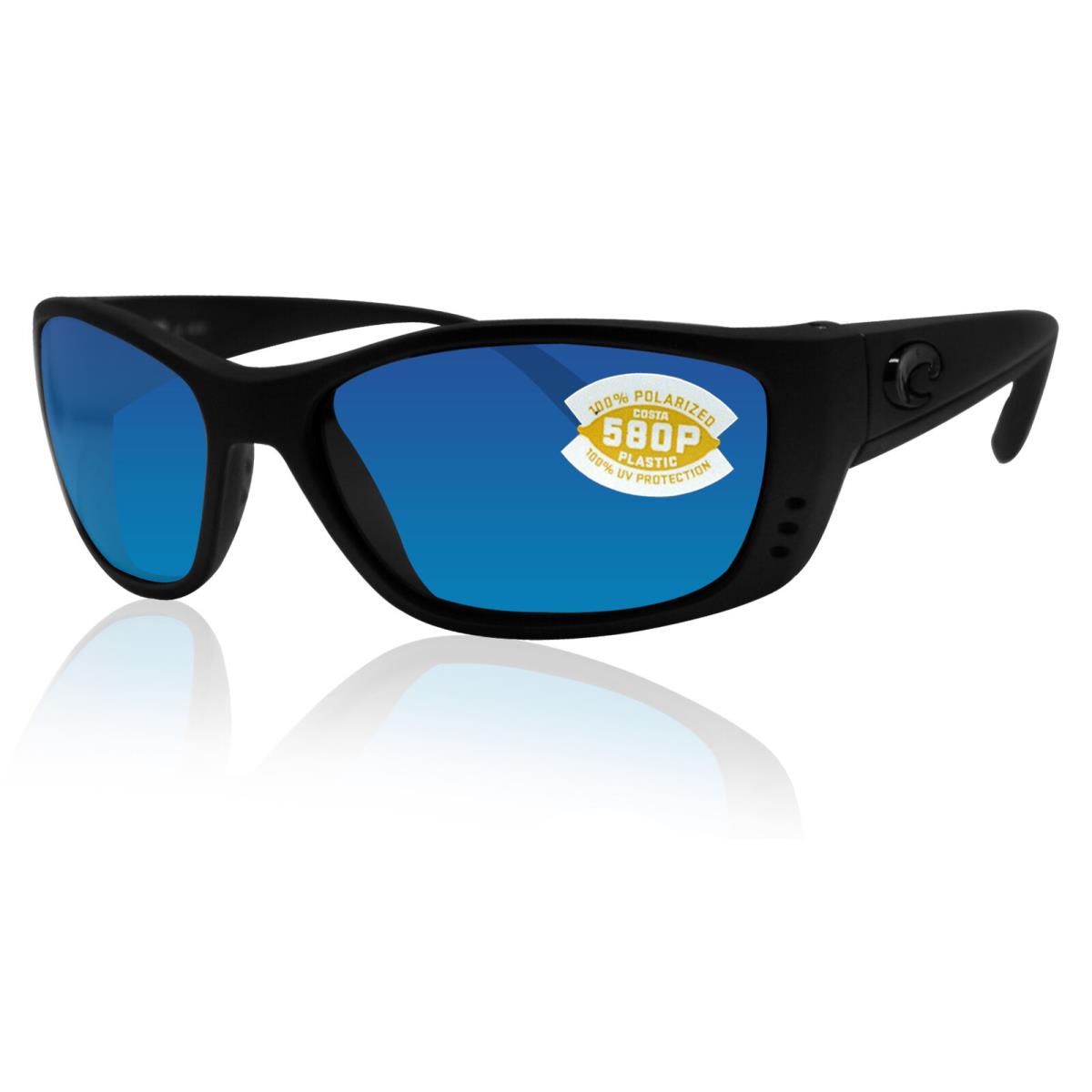 Costa Del Mar Black Sunglasses Fisch Blue Mirror 580 Plastic Polarized Lens - Frame: Blackout, Lens: Blue