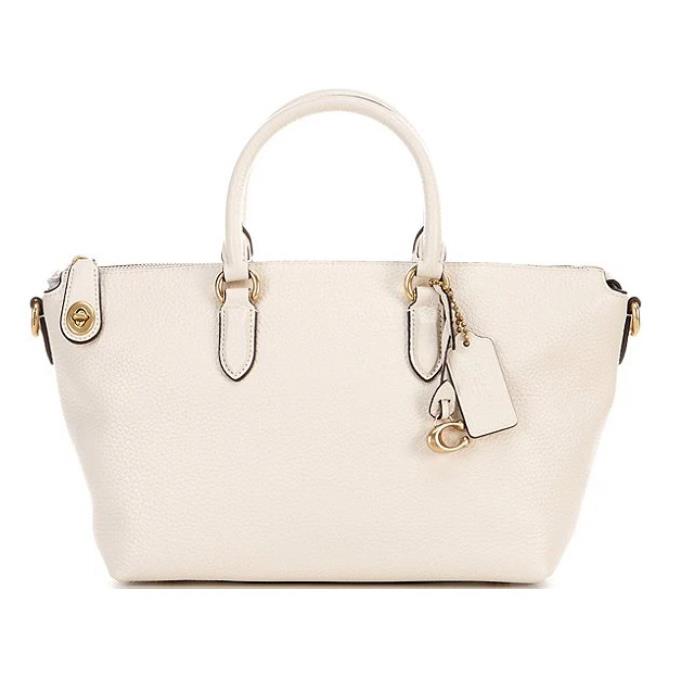 Coach Chalk White Pebbled Leather Cara Satchel Bag Purse CE741