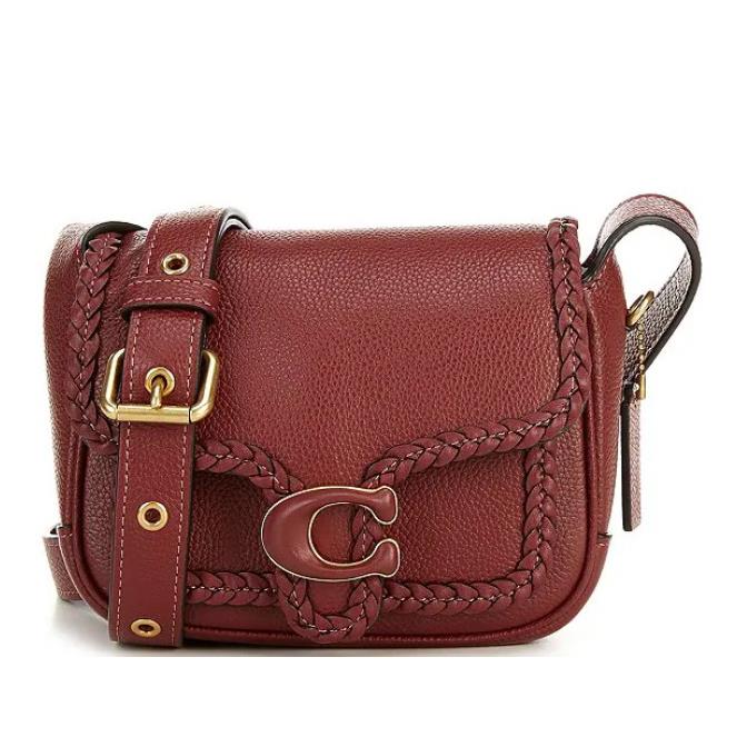 Coach Tabby Wine Leather 19 Braided Saddle Bag Crossbody Purse Cj837