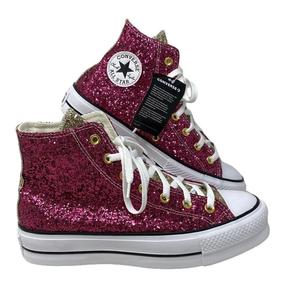 Converse Ctas Lift Shoe Glitter Red Beige Platform For Women Custom 570626C-WPGW