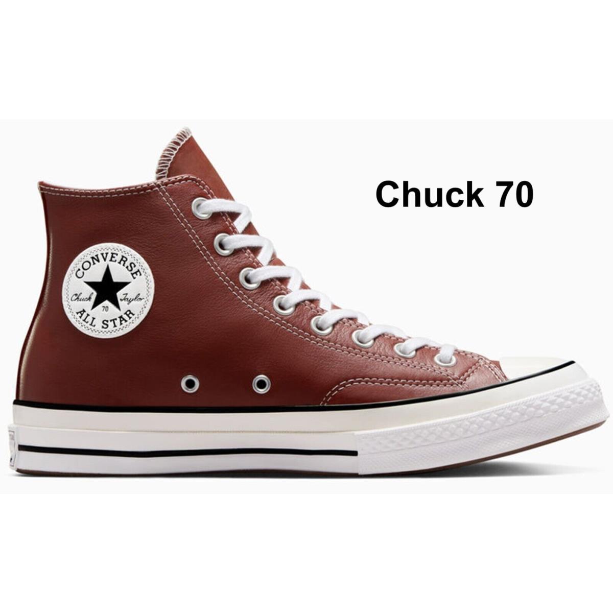Converse Chuck 70 Premium Leather High Top Men`s Classic Shoes Ortholite Insole Dark Terracotta/White/Black