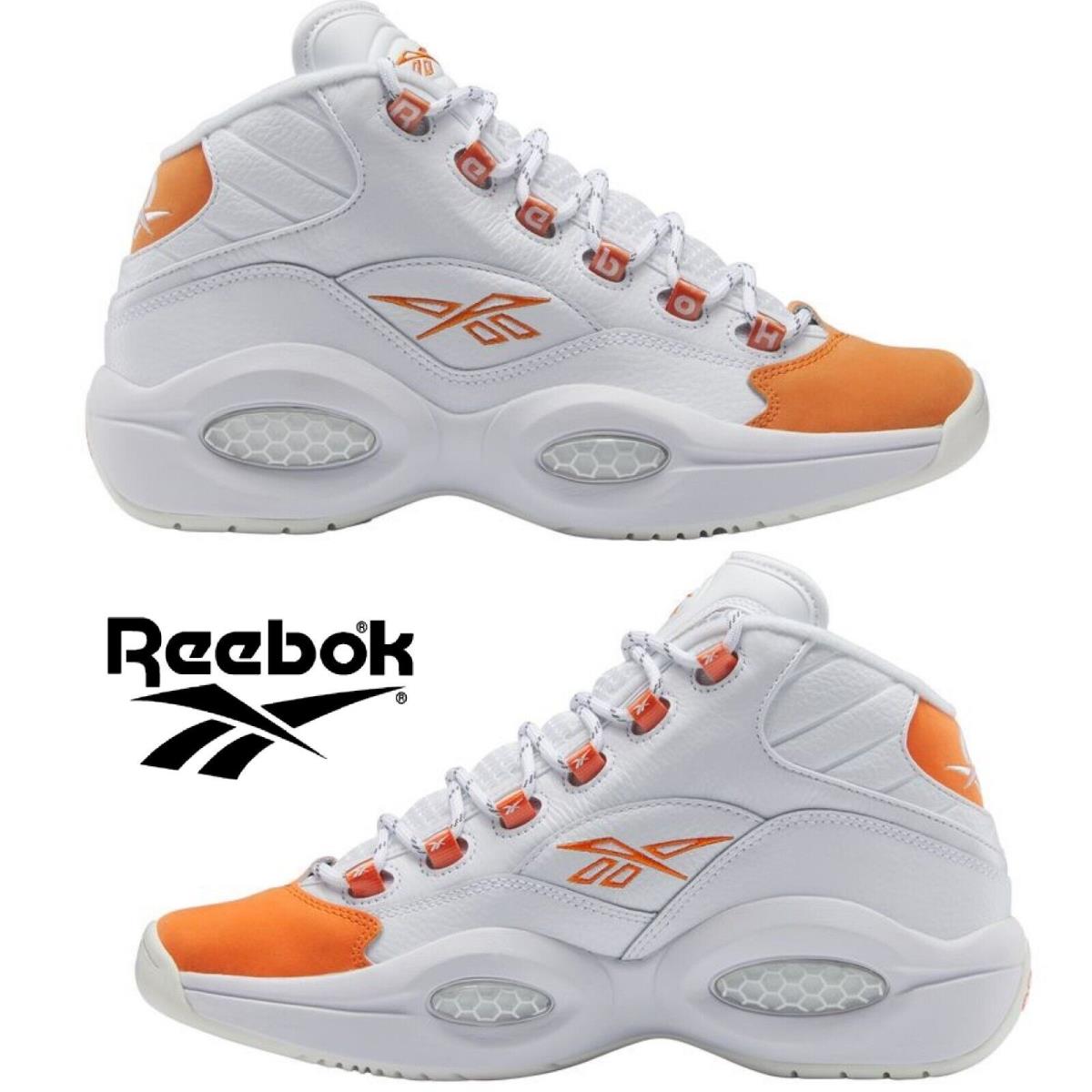 Reebok Question Mid Basketball Shoes Men`s Sneakers Running Casual Sport - White, Manufacturer: White/Orange