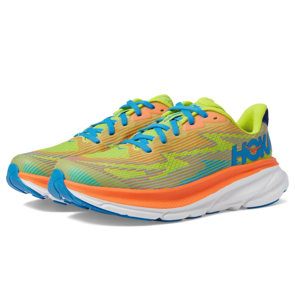 Children Unisex Sneakers Athletic Shoes Hoka Clifton 9 Big Kid Evening Primrose/Vibrant Orange