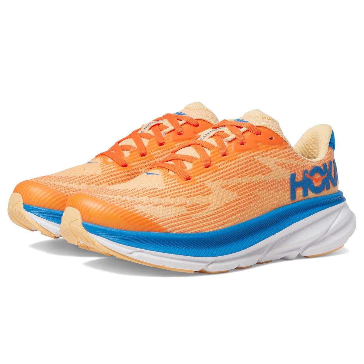 Children Unisex Sneakers Athletic Shoes Hoka Clifton 9 Big Kid Vibrant Orange/Impala