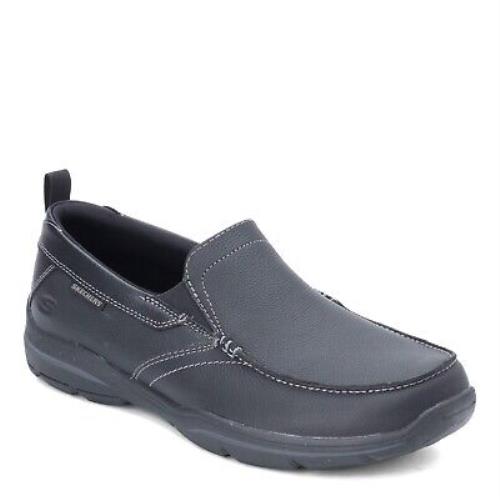 Men`s Skechers Harper Forde Slip on Shoes 64858-BLK Black Leather