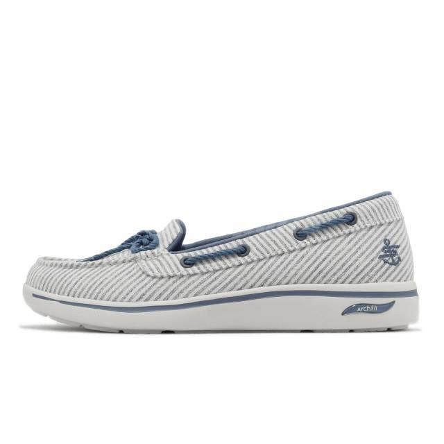 Skechers Arch Fit Uplift Coastal Breeze Women`s Slip On Boat Shoes Blue/White