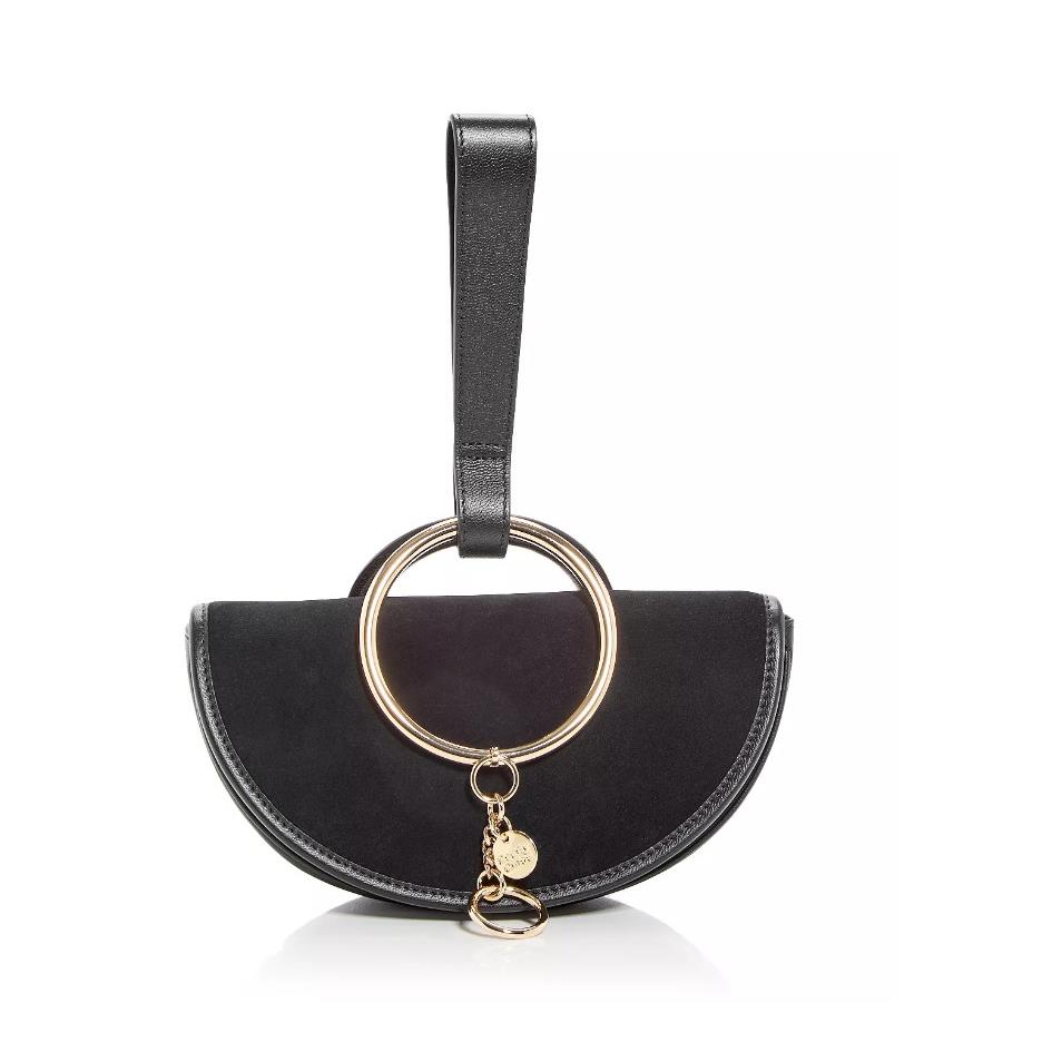 See by Chloe Mara Suede/leather Wristlet Black /gold -tone Hardware Dust Bag