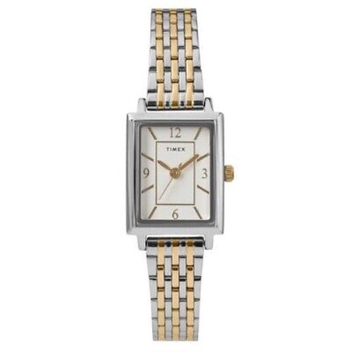 Timex TW2U43100 Lady 30m Dual Tone Rectangle Analog Quartz Watch Silver Gold