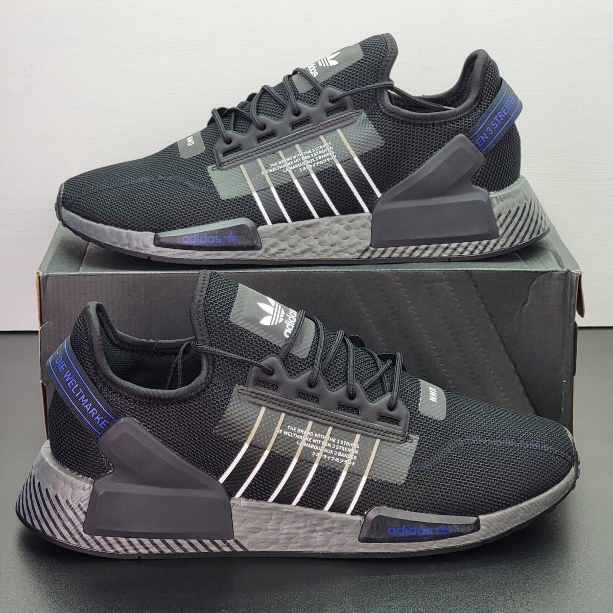 Adidas Nmd R1 Boost Shoes Men`s Size 13 Black Blue Athletic Running Sneakers - Black