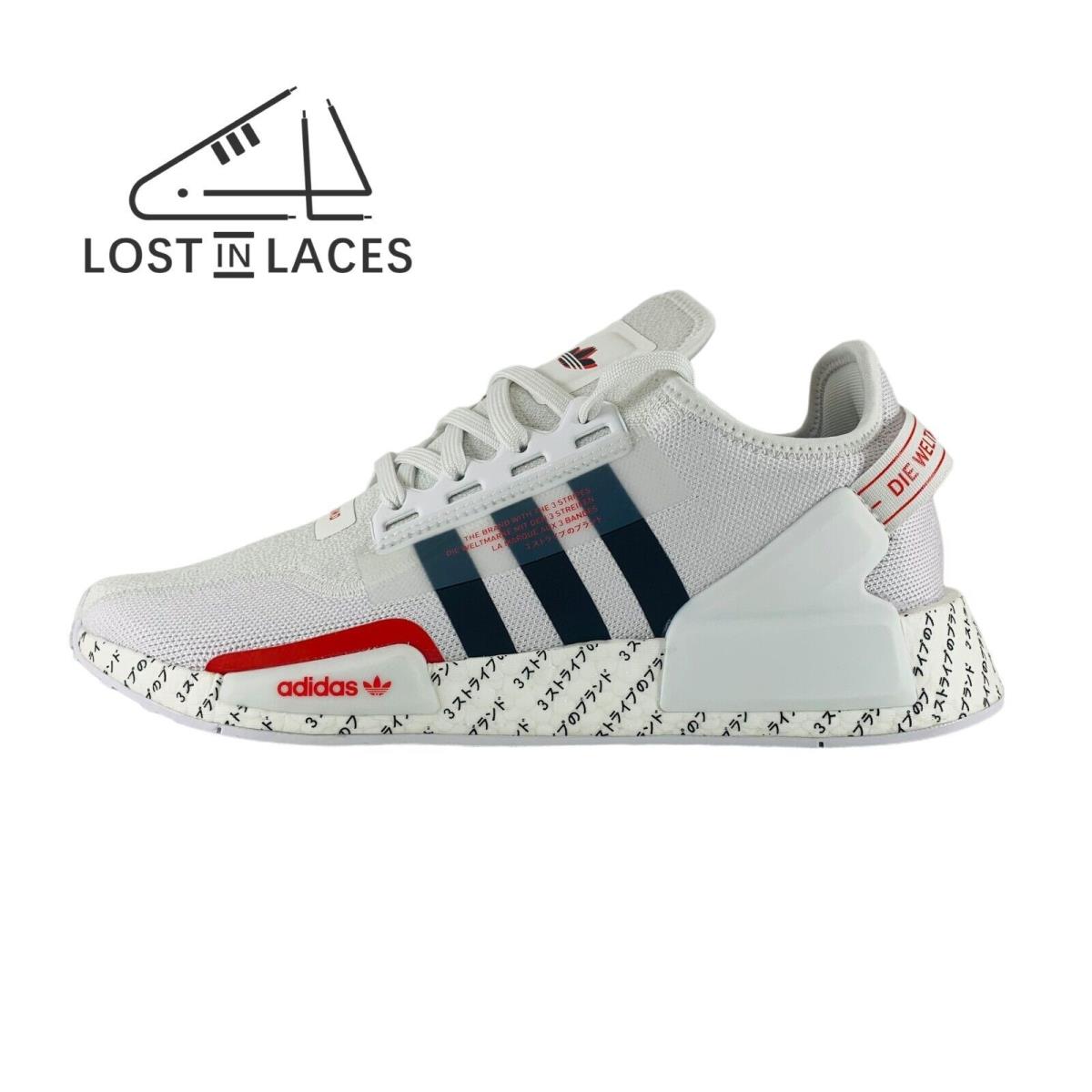 Adidas NMD_R1 v2 White Red Japanese Print Men`s Sneakers ID2853 - White