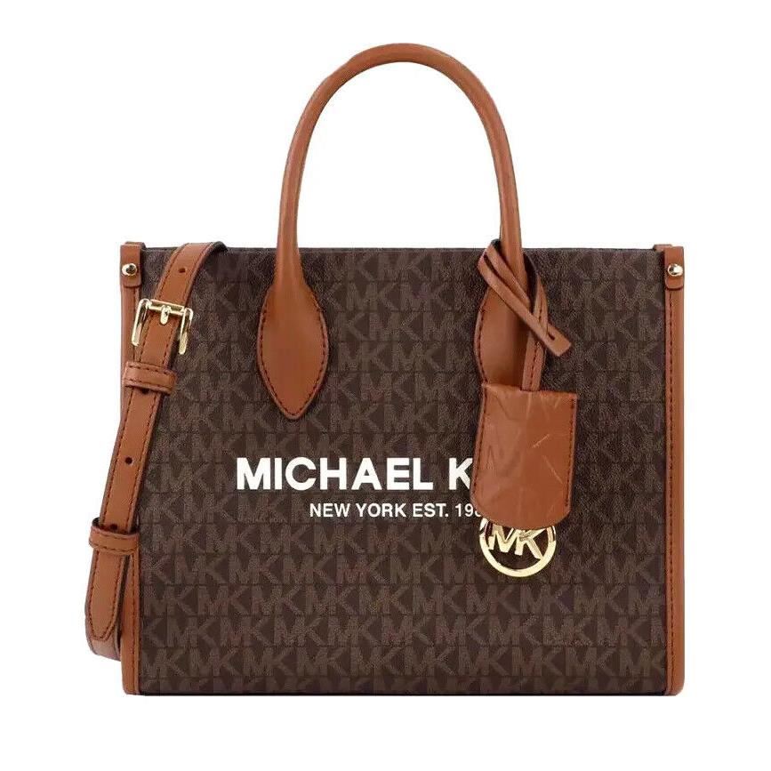 Michael Kors Mirella Small MK Logo Shopper Satchel Crossbody Shoulder Bag Brown MK Signature