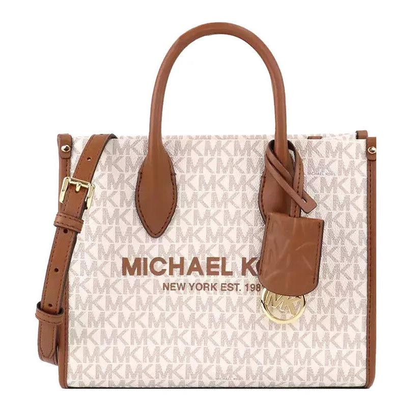 Michael Kors Mirella Small MK Logo Shopper Satchel Crossbody Shoulder Bag Vanilla MK Signature