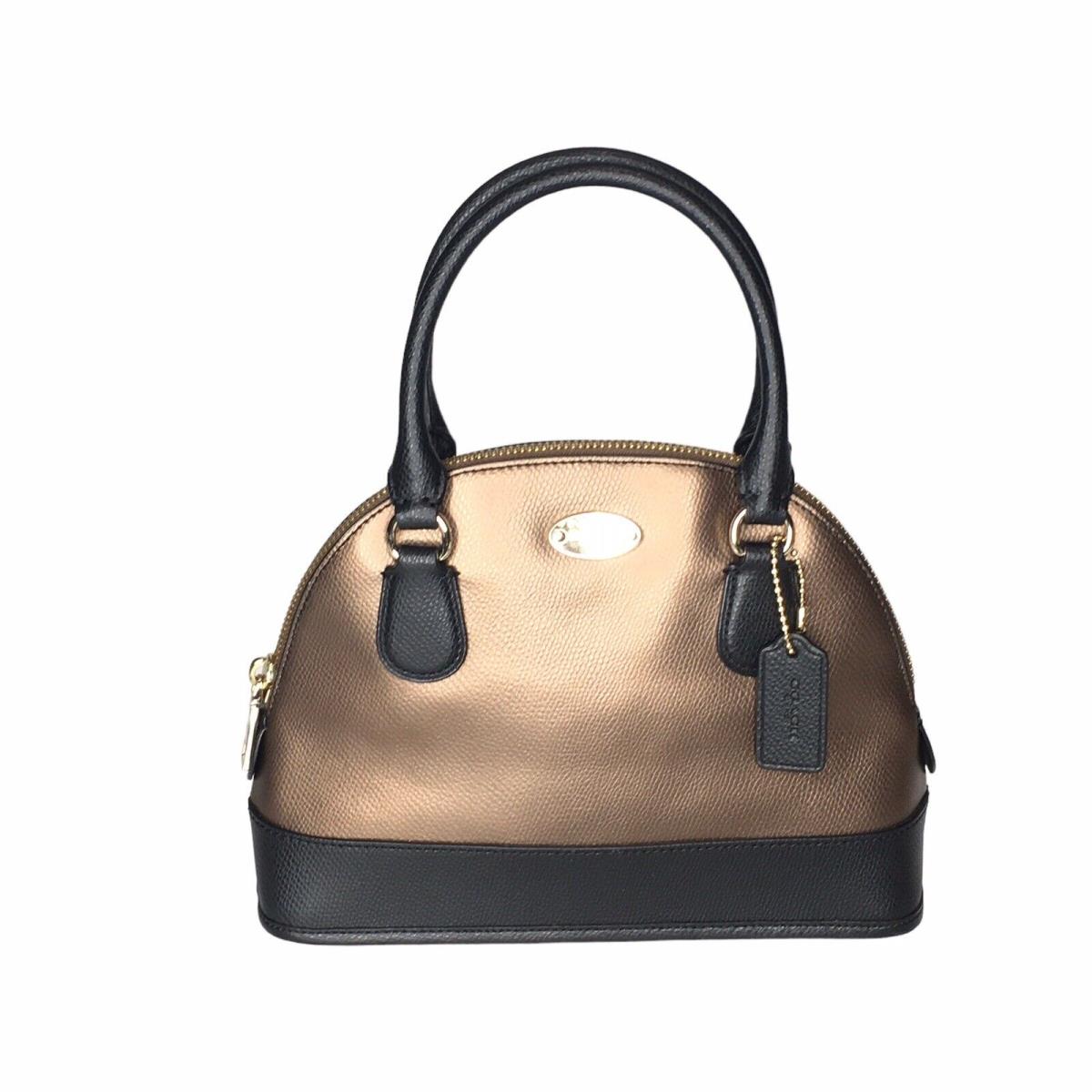 Coach Mini Cora Domed Satchel Crossbody Bicolor Metallic Bronze/black F36054