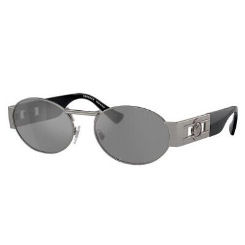 Versace Iconic VE 2264 10016G Matte Gunmetal Metal Sunglasses Silver Mirror Lens