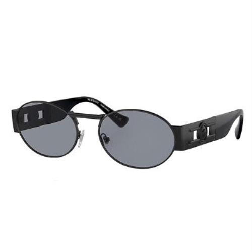 Versace Iconic VE 2264 1261/1 Matte Black Metal Oval Sunglasses Grey Lens