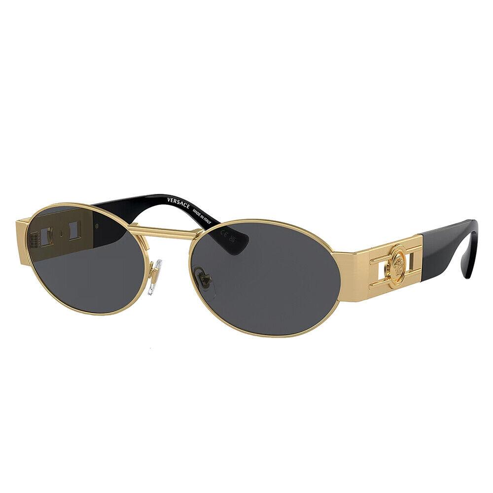 Versace Iconic VE 2264 100287 Matte Gold Metal Oval Sunglasses Grey Lens