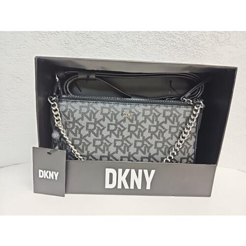 DKNY Women's Black Felicia Leather Chain Top Handle Embossed Reptile  Adjustable Strap Crossbody Handbag Purse