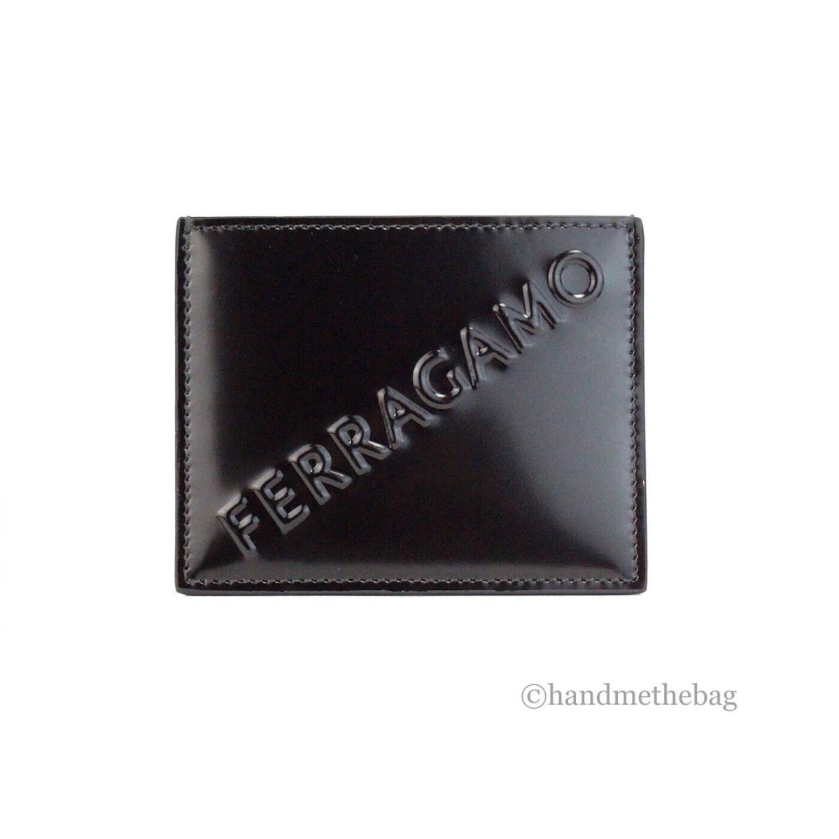 Salvatore Ferragamo Slim Black Embossed Patent Leather Card Case Wallet