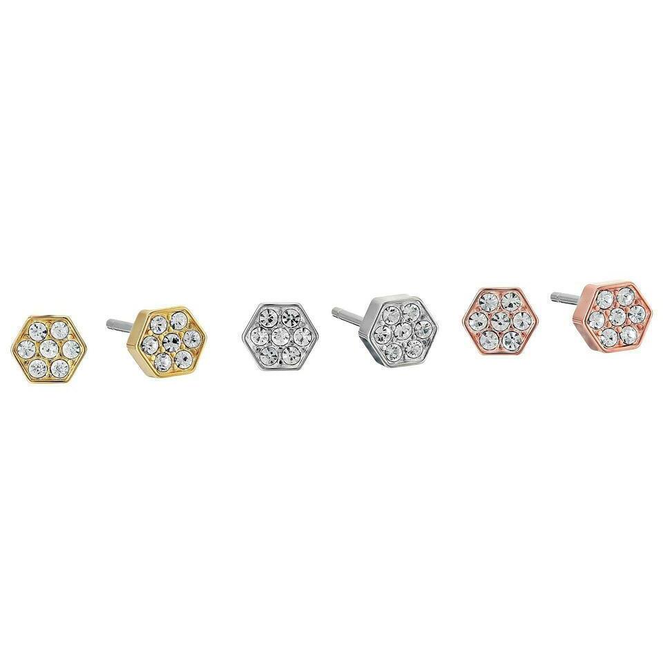 Michael Kors Polished Platings Pave` Hexagon Stud 3-pair Set Earrings