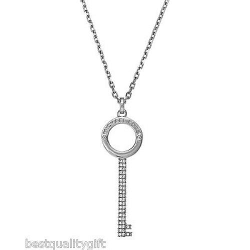 Michael Kors First AT Silver Tone Pave Crystal Key Pendant Necklace MKJ2881