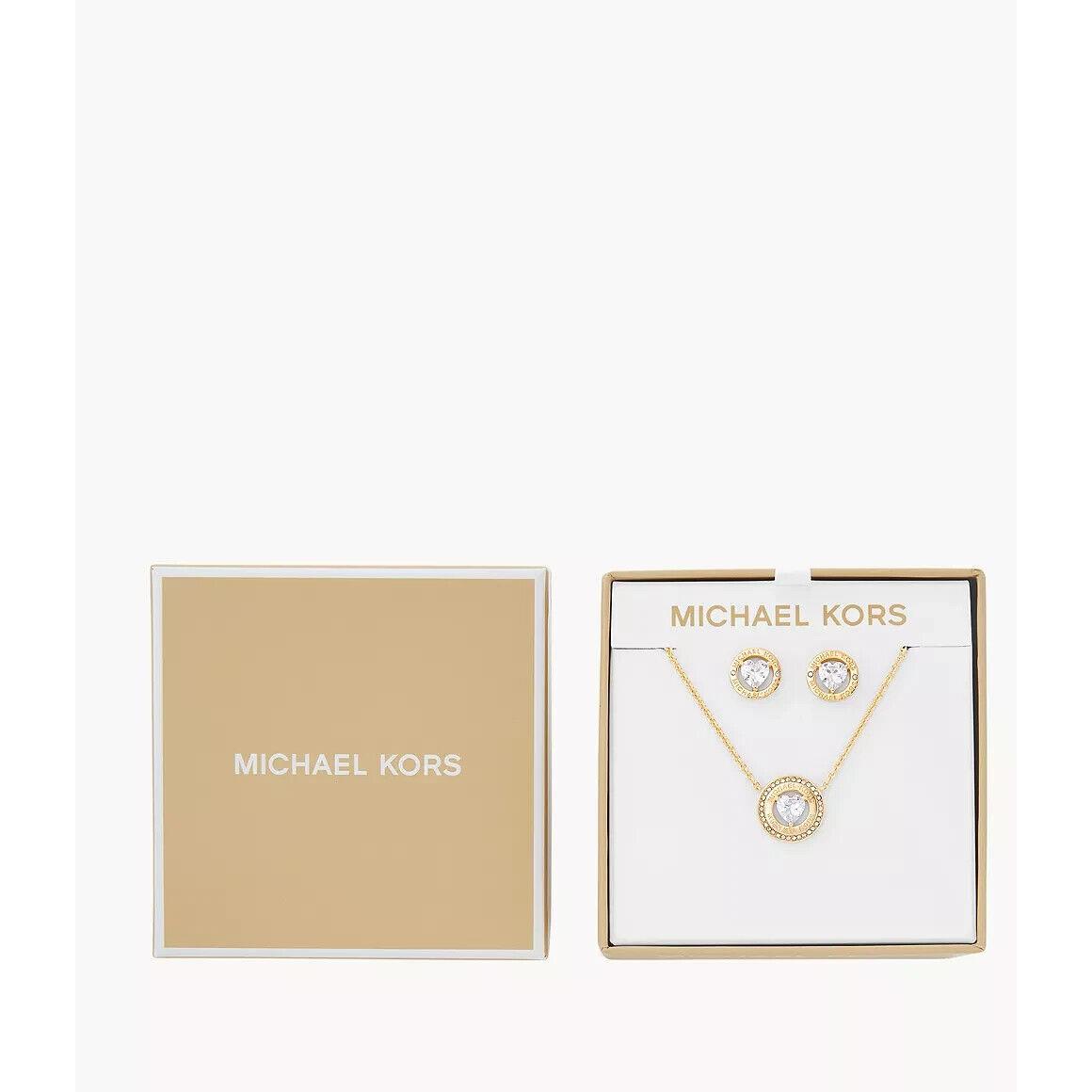 Michael Kors Set OF Gold Tone Heart Shape Crystal Necklace Earrings MKJ8264SET