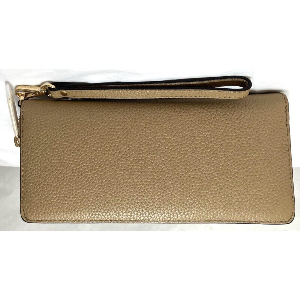 Michael Kors Jet Set Pebbled Camel Continental Wallet Wristlet Phone Case