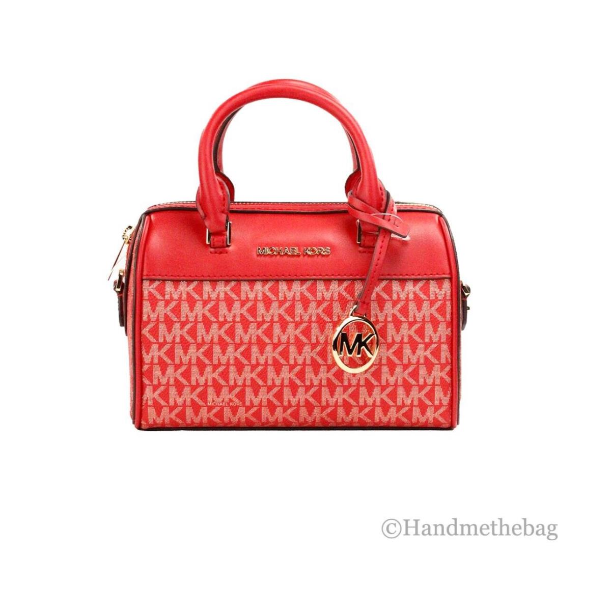 Michael Kors Travel XS Bright Red Signature Pvc Duffle Crossbody Bag Purse