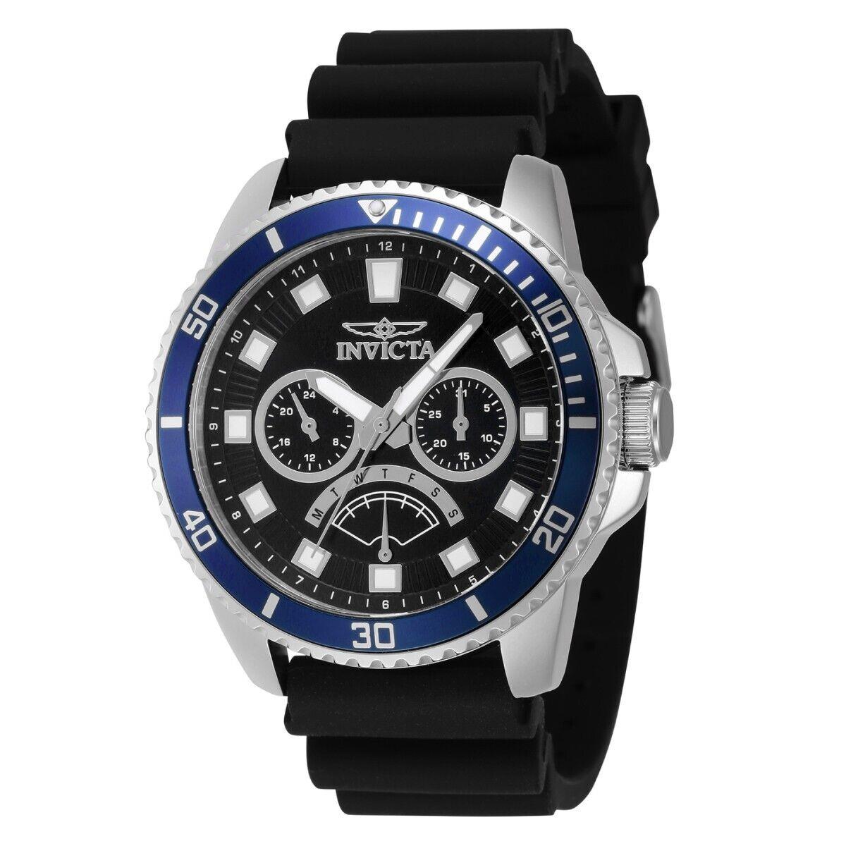 Invicta Men`s Pro Diver Blue Bezel Black Dial 45mm Day Date 24hr Watch 46915