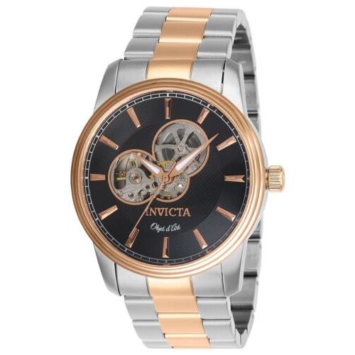 Invicta Men`s Objet D Art Automatic 3 Hand Black Dial Watch 27563 - Dial: Black, Band: Steel, Rose Gold, of Hands: Rose Gold, Luminous