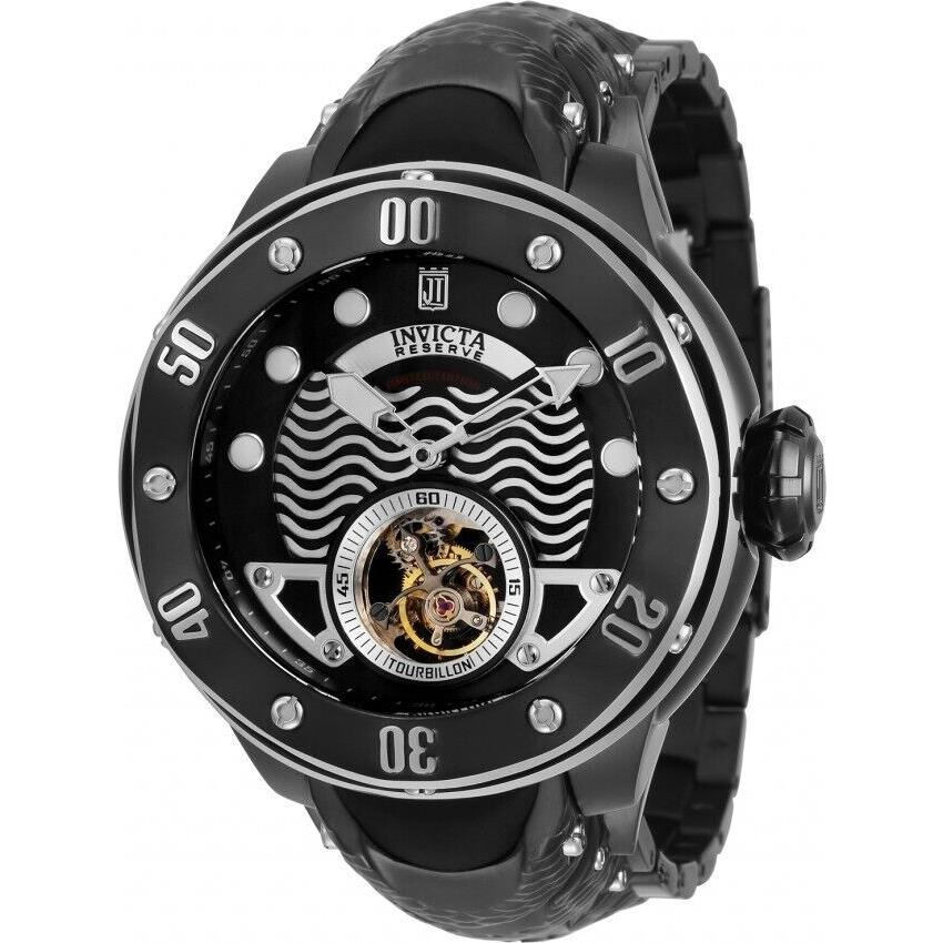 Mens Invicta Reserve Kraken JT Version 54mm Ltd Ed Mechanical Tourbillon Watch - Dial: Black, Band: Black, Bezel: Black
