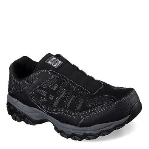 Men`s Skechers Cankton - Ebbitt Steel Toe Work Shoe 77161-BLK Black Leather Mes