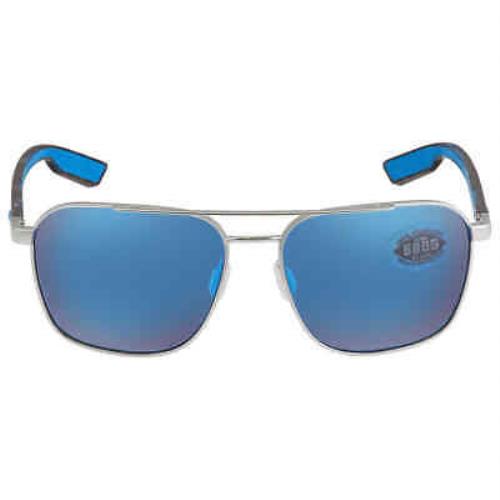 Costa Del Mar Wader Blue Mirror Polarized Glass Unisex Sunglasses Wdr 293 Obmglp - Frame: Silver, Lens: Blue