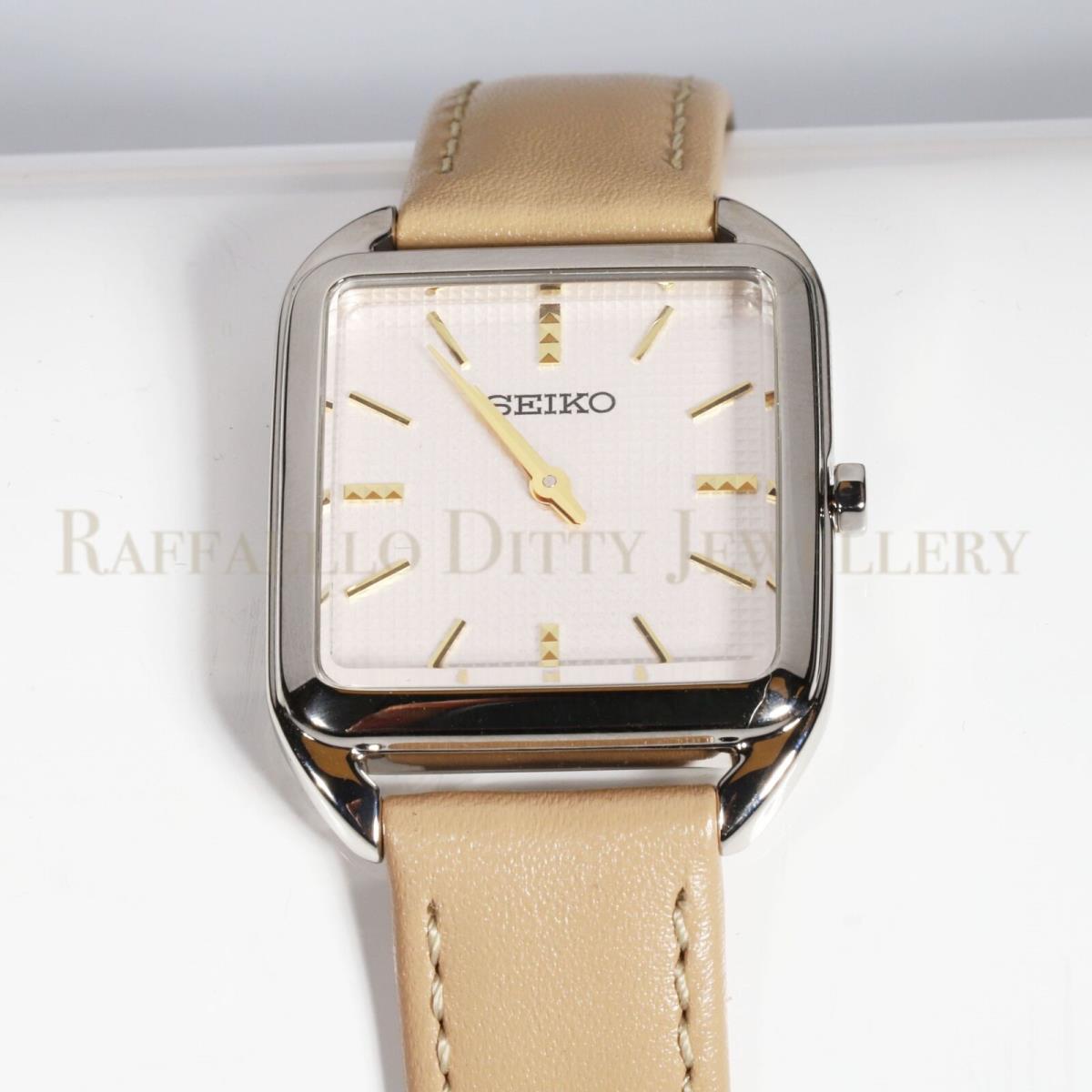 Seiko Women Watch Quartz Rectangular Cream Dial Gold Light Brown Leather SWR089 - Dial: Cream, Band: Light Brown, Bezel: Silver