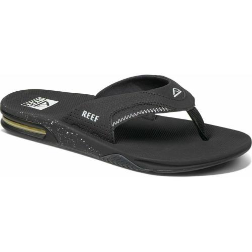 Reef Men`s Fanning Bottle Opener Flip Flops - Black Black White