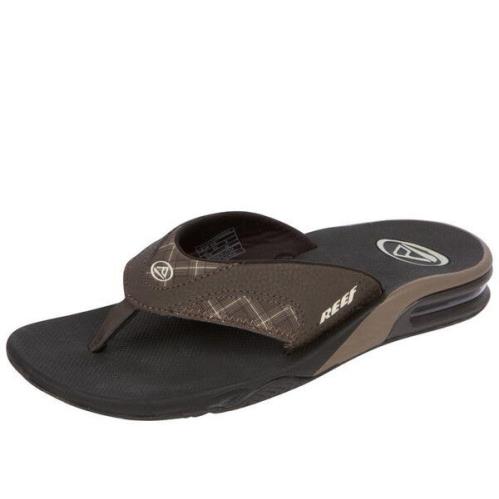 Reef Men`s Fanning Prints Bottle Opener Sandals Plaid Brown Surfer Flip Flops