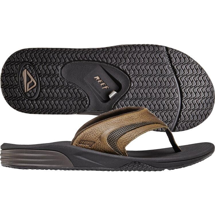 Reef Phantom Player Leather Brown Surfer Sandals Flips Dude Bottle Opener