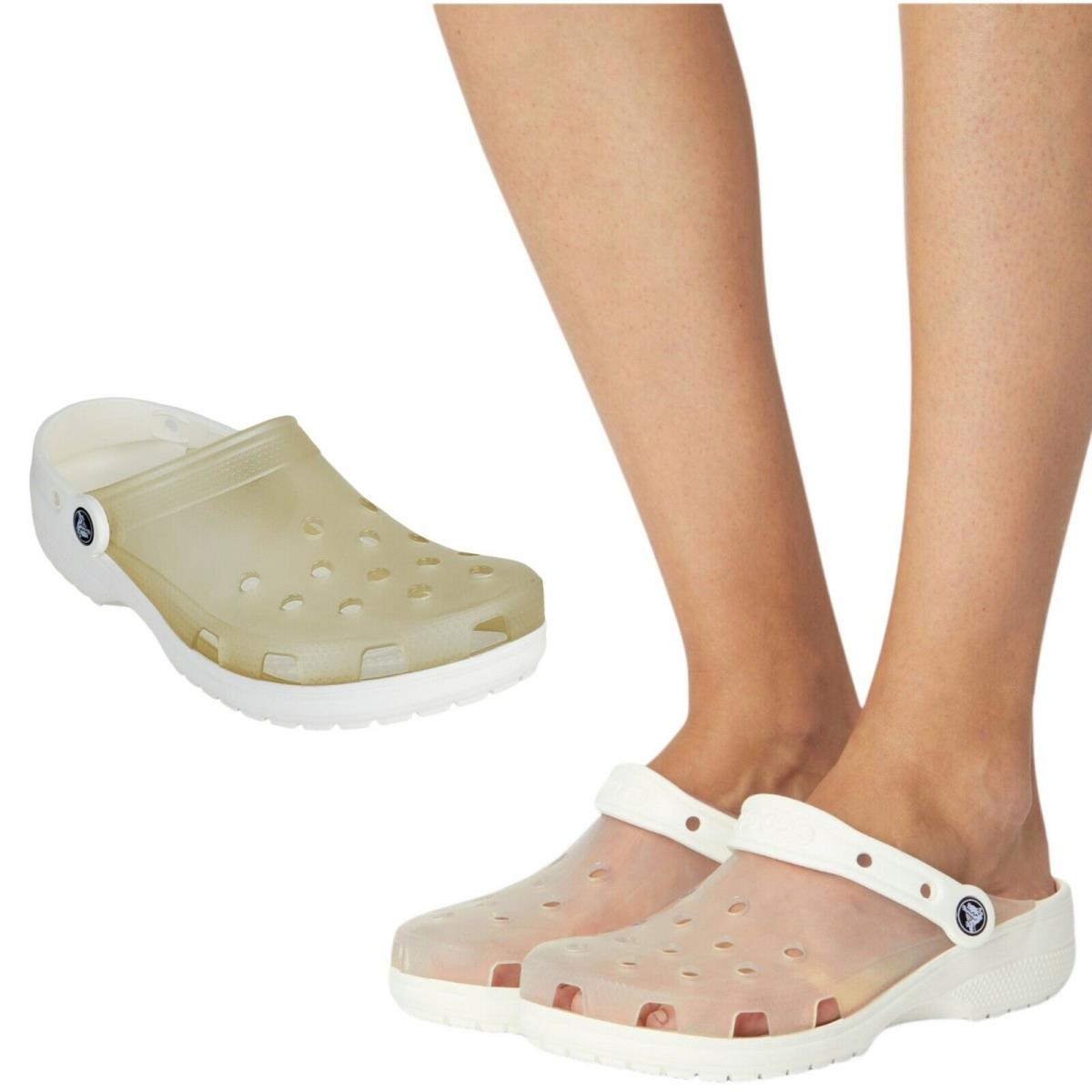 Crocs Unisex Classic Translucent Clear Slip on Clogs White