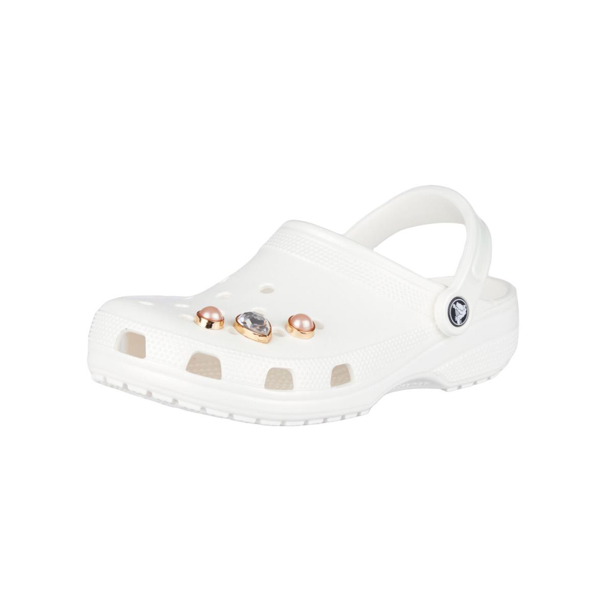 Crocs Women`s Classic Metallic Platform Clogs with Pearl and Crystal Jibbitz White