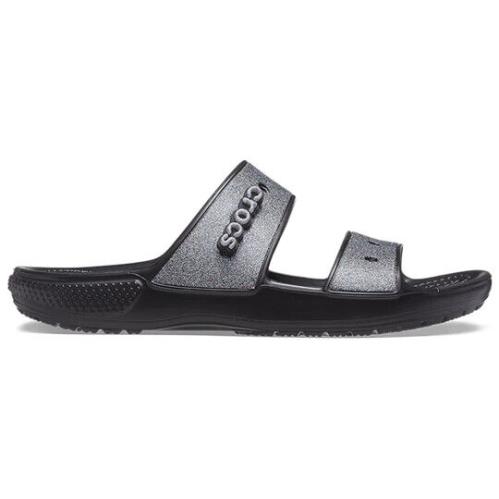 Crocs Classic Glitter II 207769-001 Unisex Black Comfort Slide Sandal LPP18