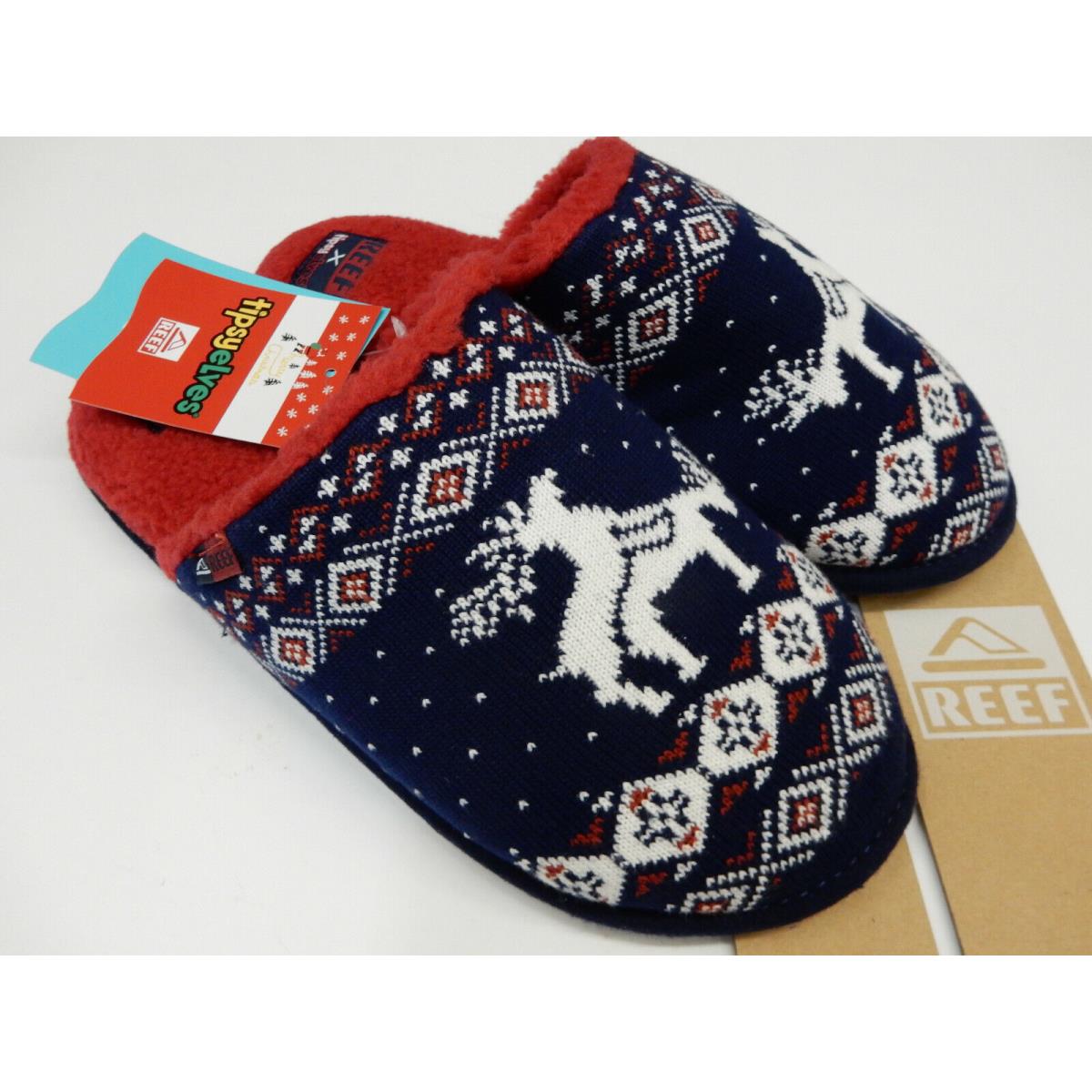 Reef Mens Tipsy Elves Slippers Reindeer Love M