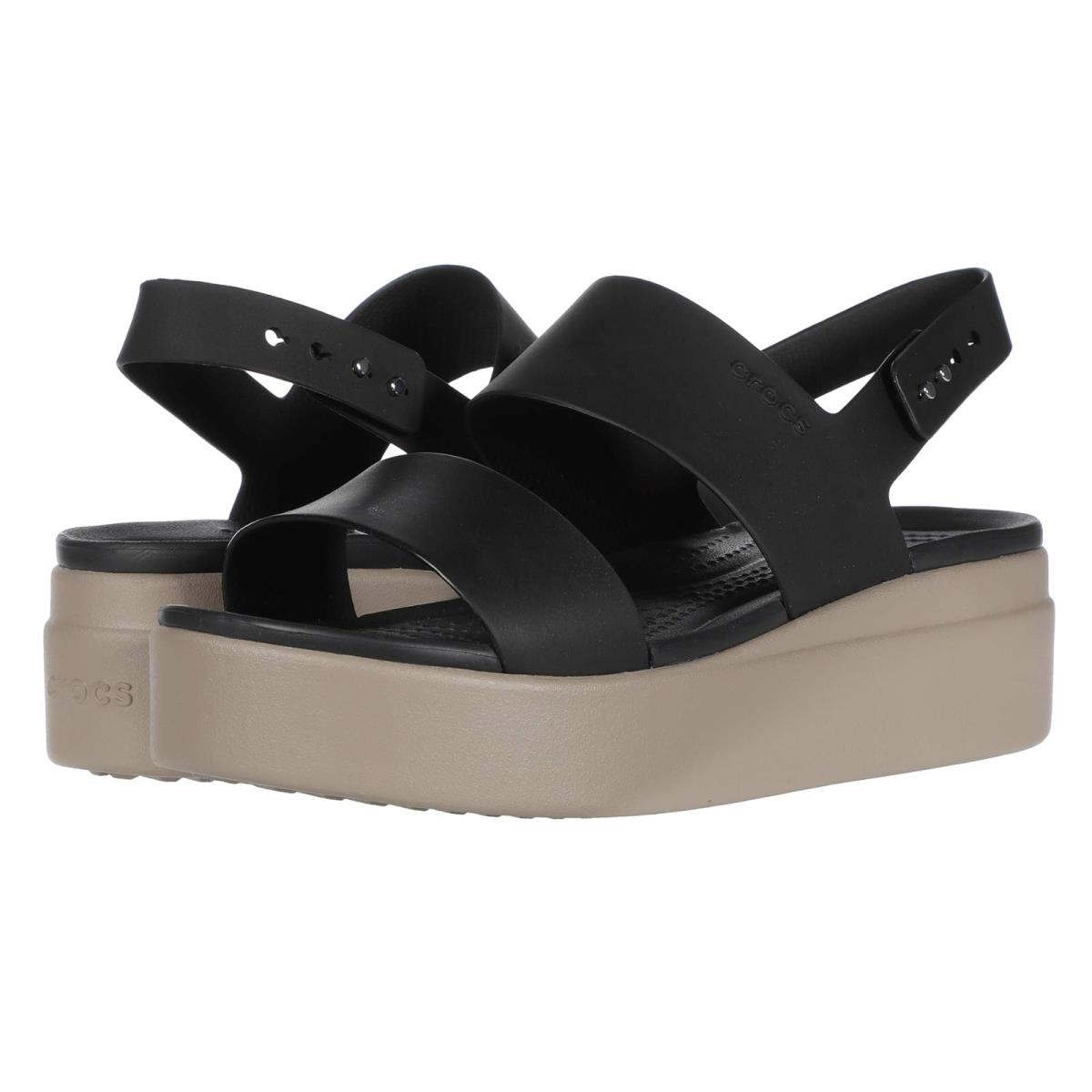 Woman`s Sandals Crocs Brooklyn Low Wedge Black/Mushroom