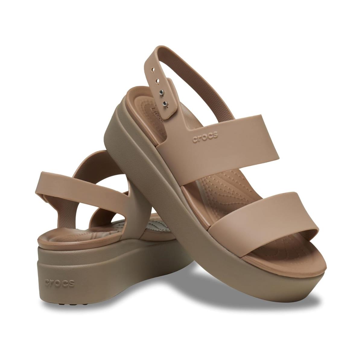 Woman`s Sandals Crocs Brooklyn Low Wedge Latte/Mushroom