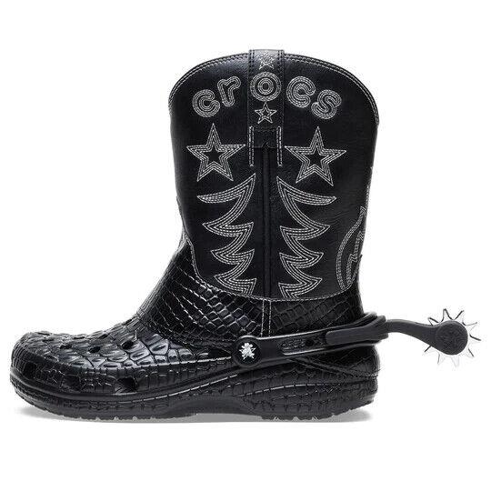 Crocs Classic Cowboy 208695-001 Unisex Black Silver Pull On Comfort Boot PRO91