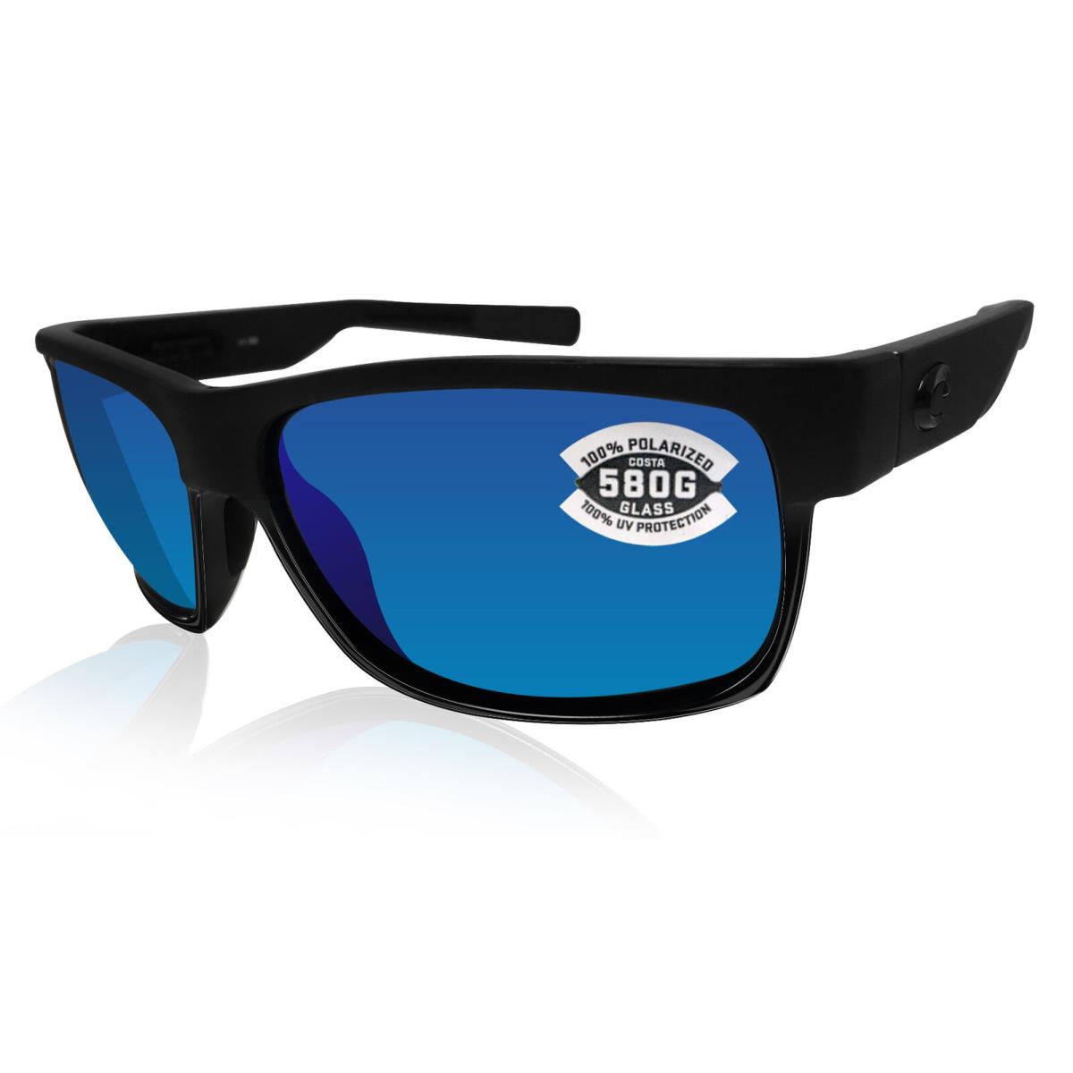 Half Moon Shiny Black Blue Mirror 580 Glass Polarized Lens by Costa Del Mar