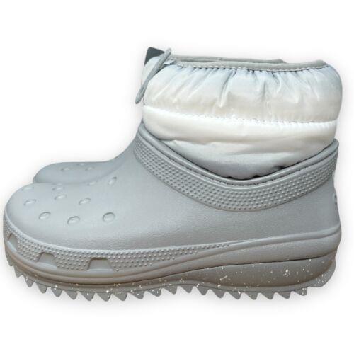 Crocs Neo Puff Shorty Boot Womens Size 5 Ankle Lined Grey White Snow