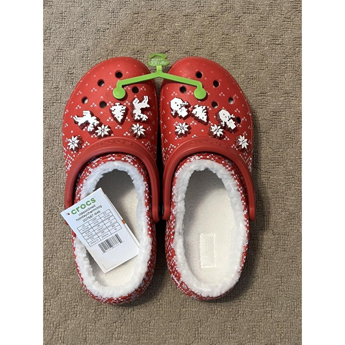 Crocs Classic Lined Holiday Charm Clog Red/white Mens 7/Womens 9