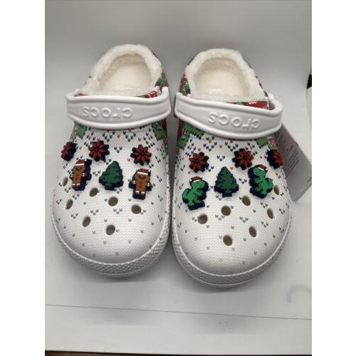 Crocs Classic Lined Holiday Christmas Charm Clogs White Women s Size 10 - Men 8