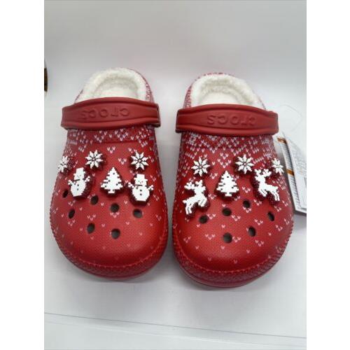 Crocs Classic Lined Holiday Christmas Charm Clogs Red Women s Size 10 - Men 8